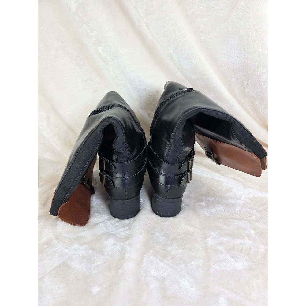 Black‎ Faux Leather Buckle Riding Boots
